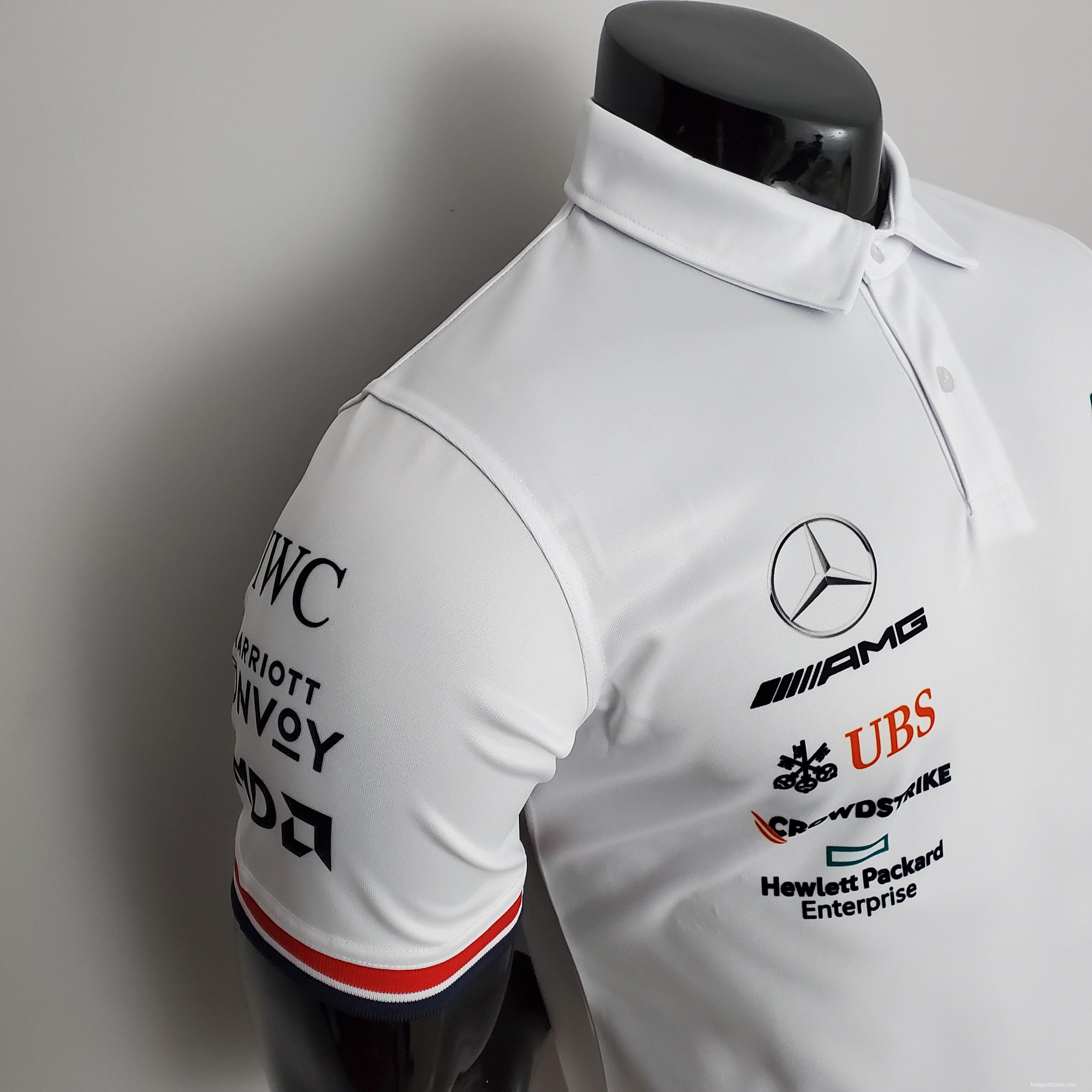F1 Formula One 2022 Racing Suit Mercedes Polo White S-5XL