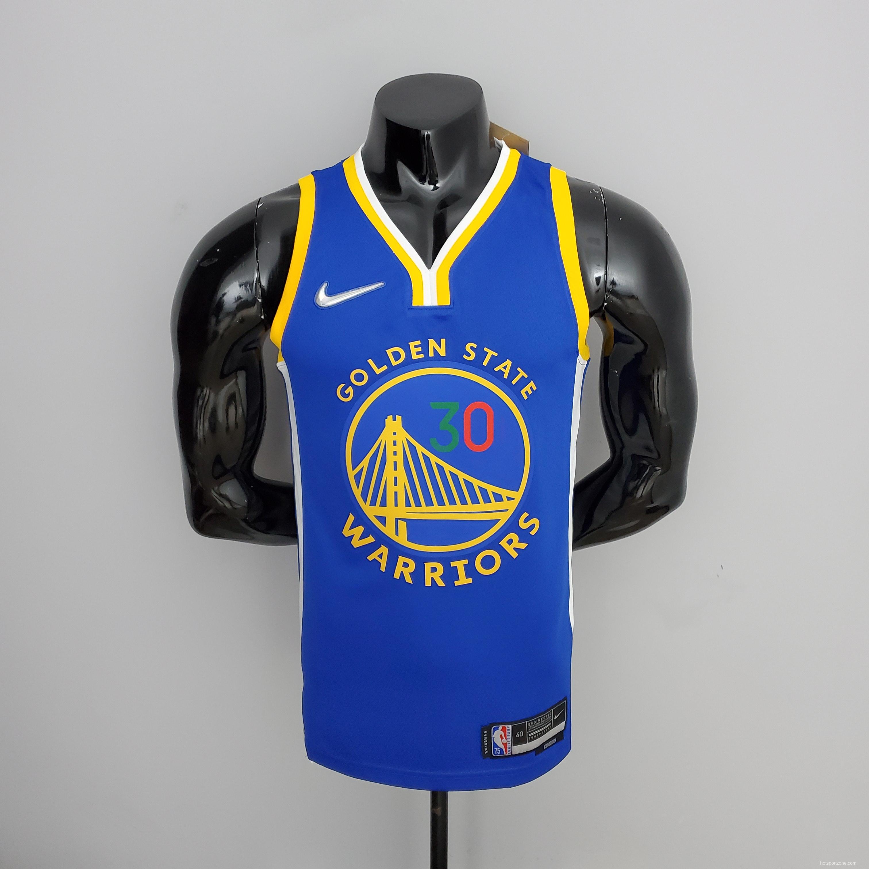 75th Anniversary Golden State Warriors Curry #30 Mexico Edition Blue NBA Jersey