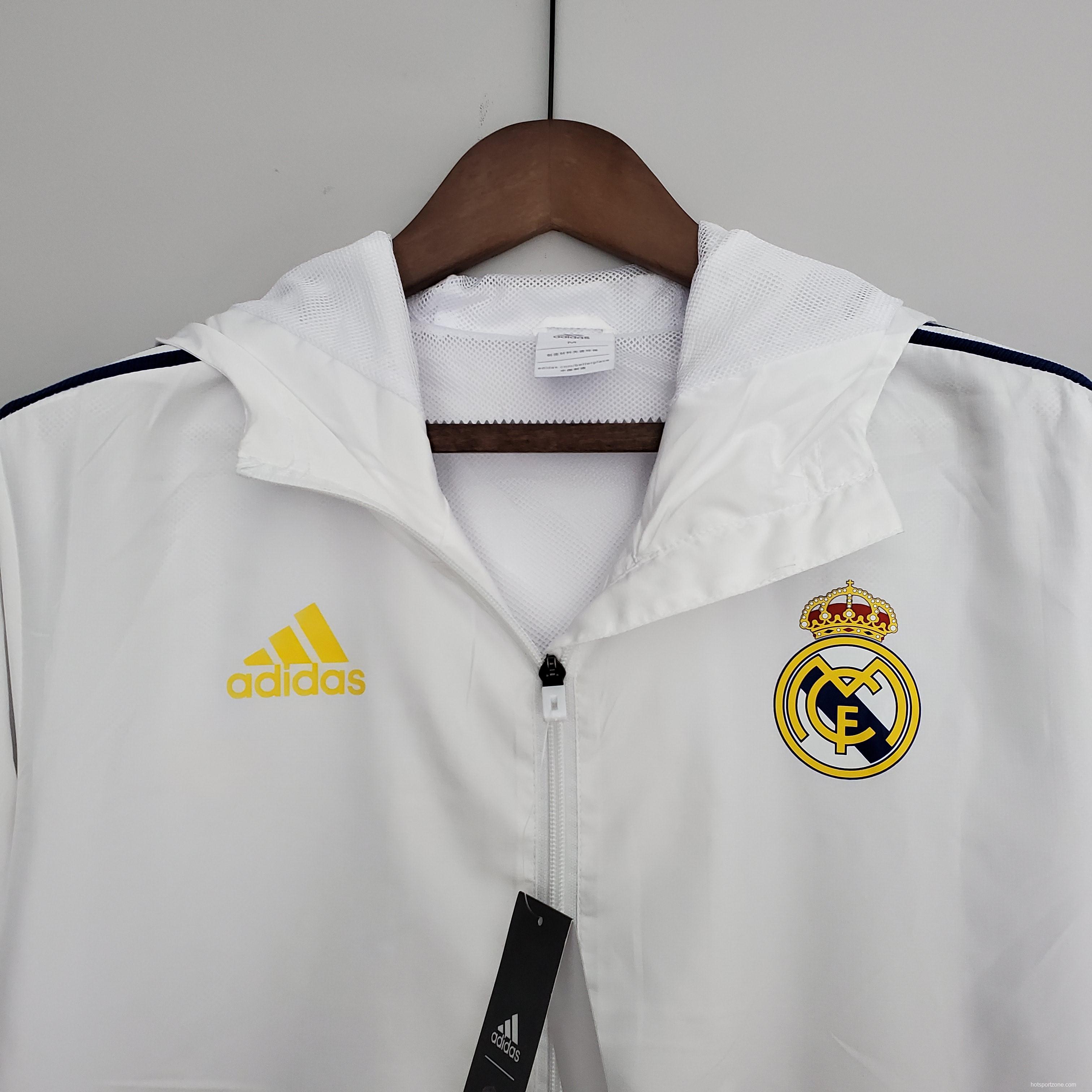 2022 Real Madrid Windbreaker White Soccer Jersey