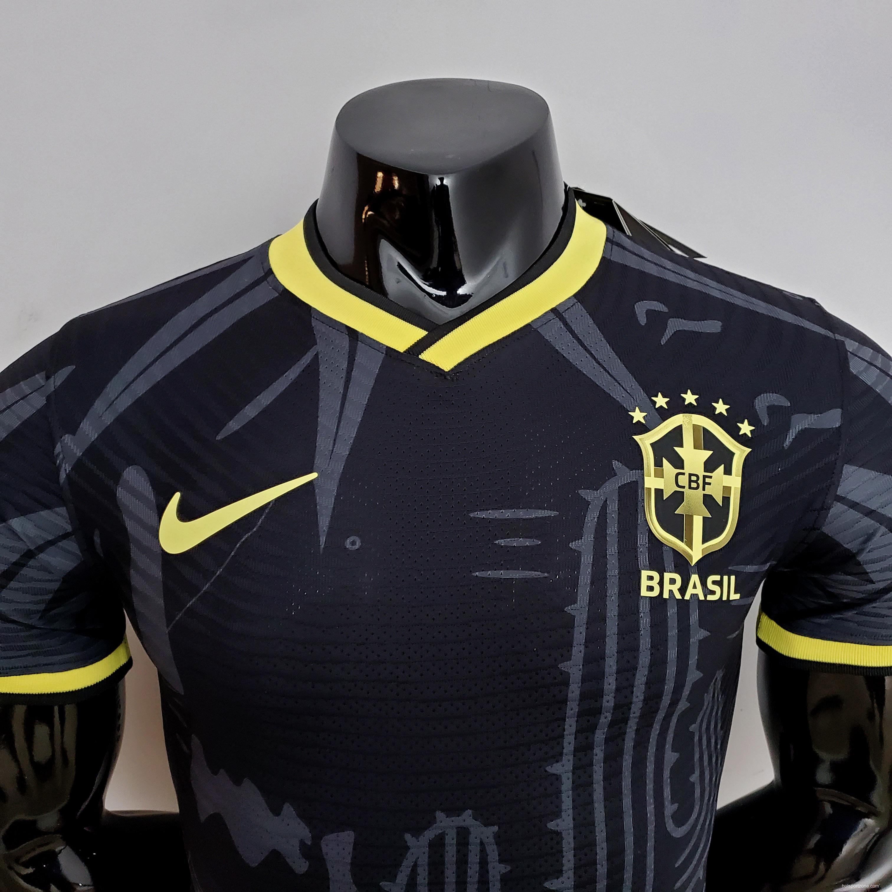 2022 player version Brazil Black Soccer Jersey