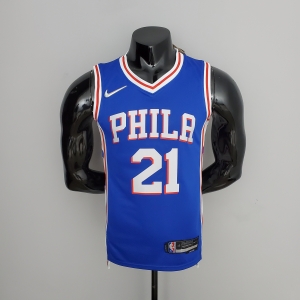 75th Anniversary Philadelphia 76ers EMBIID#21 Blue NBA Jersey