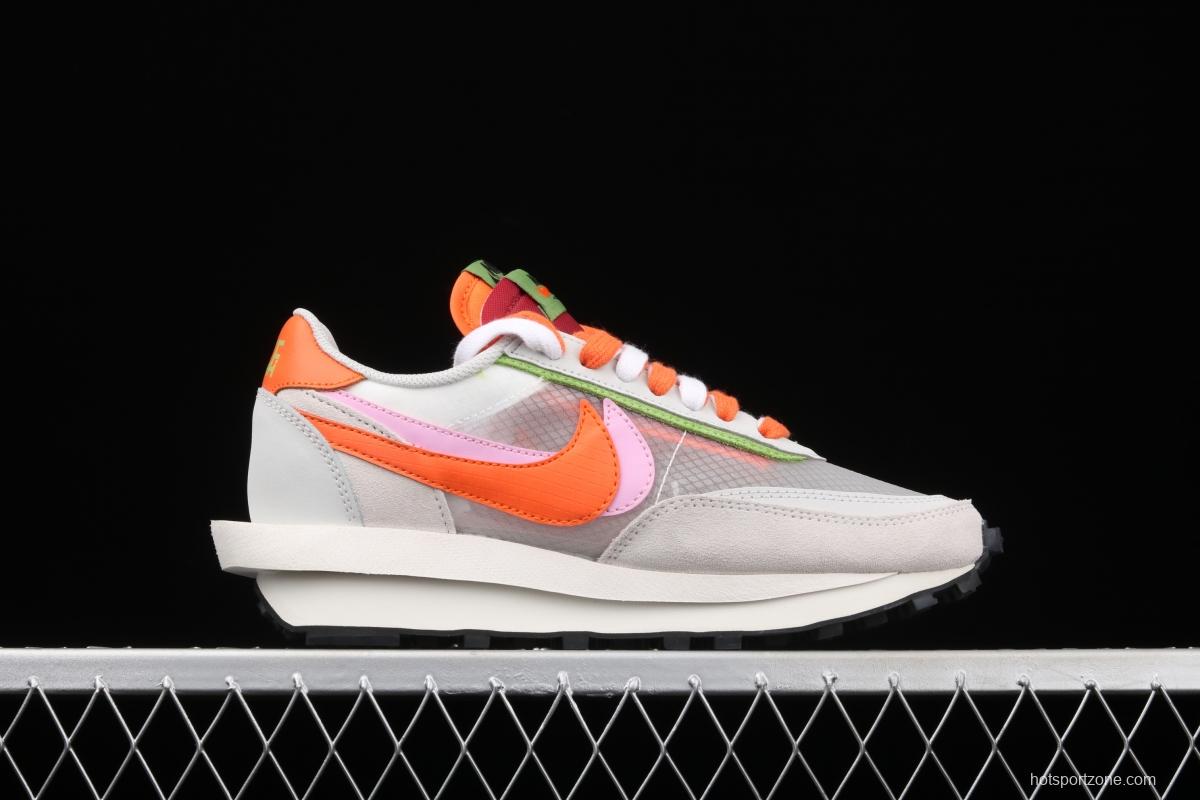 Sacai x NIKE LVD Waffle Daybreak co-signed catwalk style transparent net stitching double hook Swoosh running shoes DH1347-100