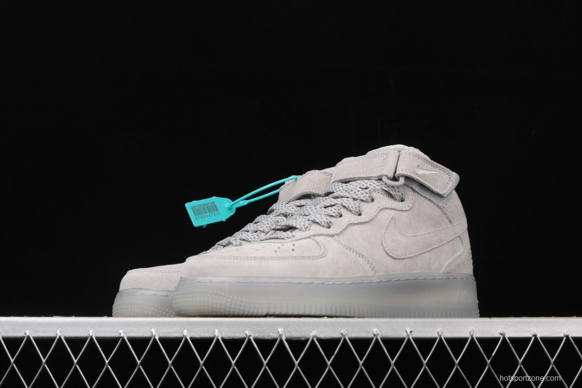 Reigning Champ x NIKE Air Force 1' 07 Mid defending champion suede gray 3M reflective sports leisure board shoes GB1119-198