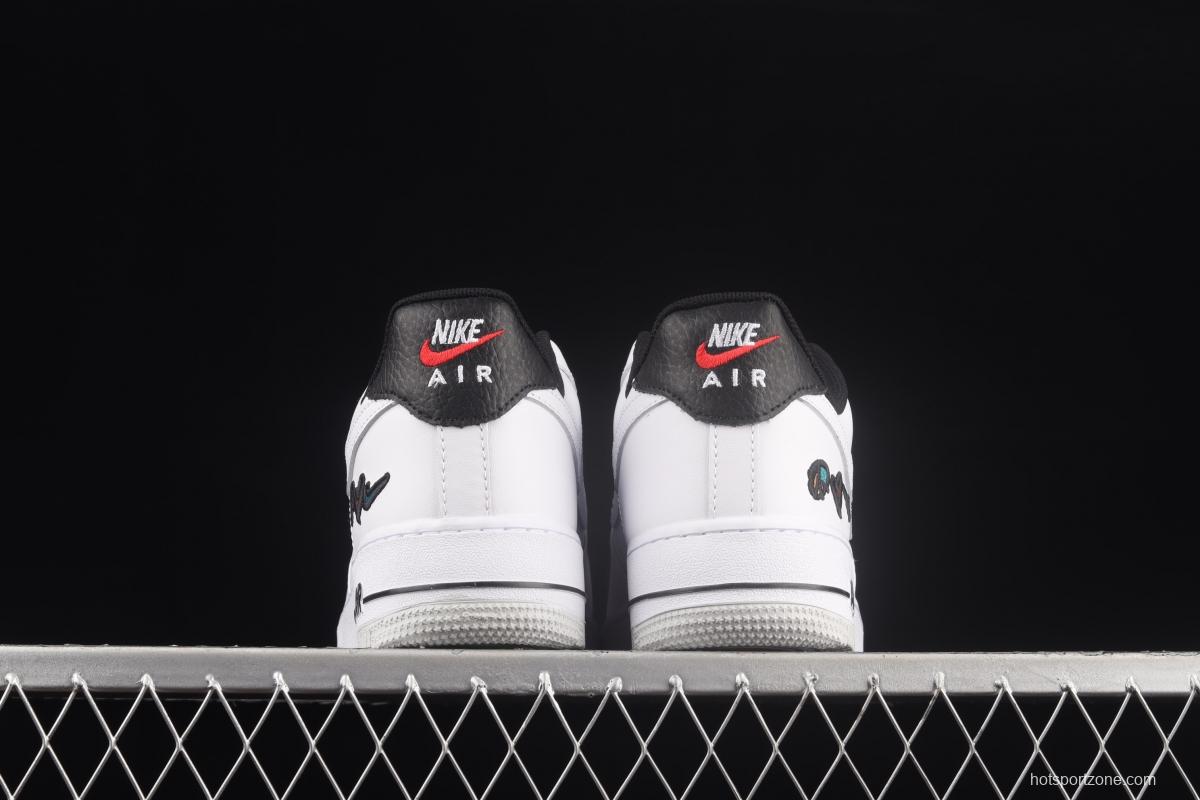 NIKE Air Force 11607 Low Peace Love Swoosh white and black graphic printed low-top casual board shoes DM8148-100