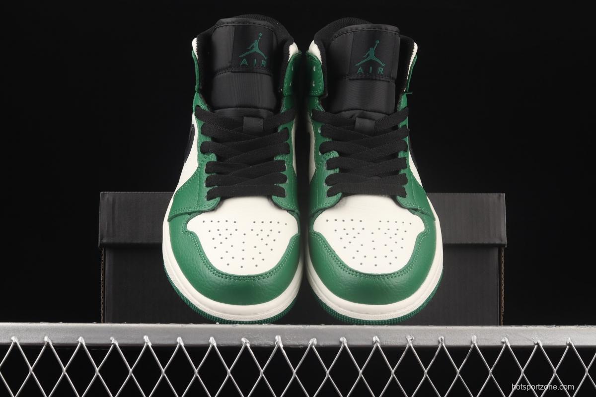 Air Jordan 1 Mid Pine Green refreshing green toe Zhongbang basketball shoes 852542-301