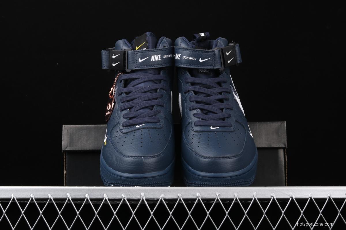 NIKE Air Force 1 Mid'07 Lv8 navy blue simple edition OW letter casual board shoes 804609-403