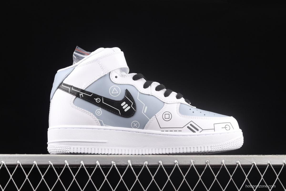 NIKE Air Force 11607 Mid PS5 video game theme black and white gray glossy shoes body upper casual board shoes CW2288-115