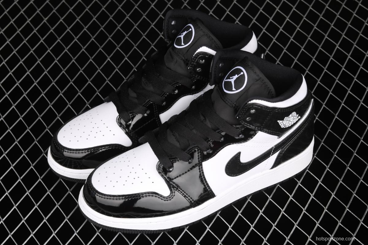 Air Jordan 1 Mid All-Star Bang all-Star black and white lacquered leather basketball shoes DD1649-001