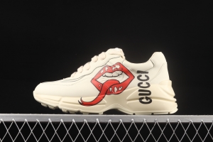 Gucci Rhyton Vintage Trainer Sneaker Gucci daddy 5D leather horn retro jogging daddy shoes DRW009522