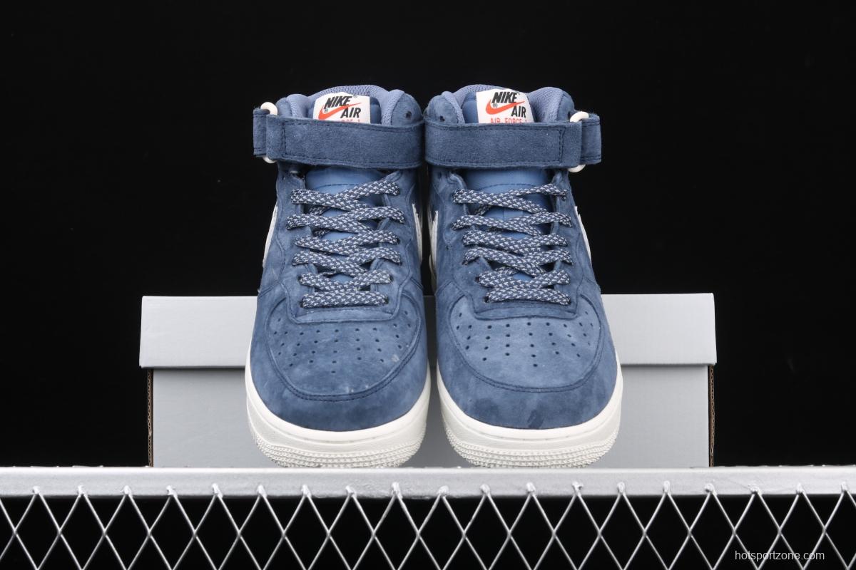 NIKE Air Force 1' 07 Mid dark blue suede 3M reflective casual board shoes AA1118-007