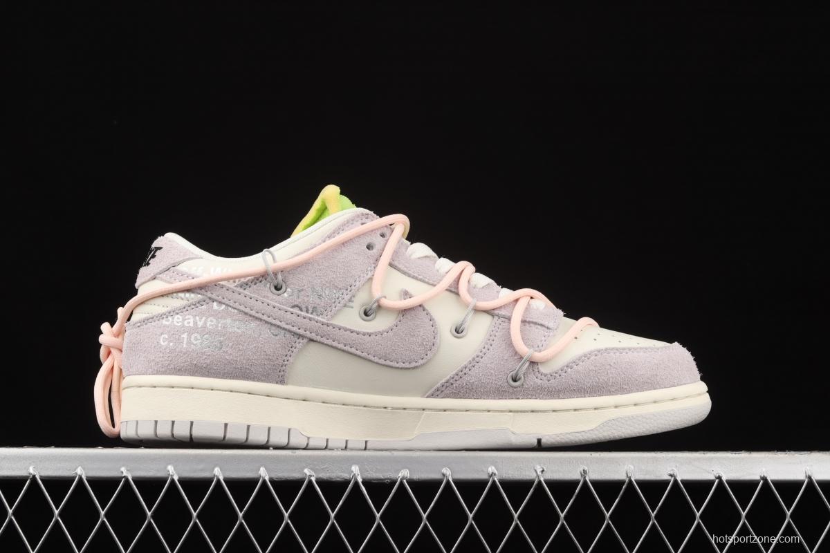 OFF-White x NIKE DUNK Low 12 of 50 OW pink and green suede SB buckle rebound fashion casual board shoes DJ0950-100