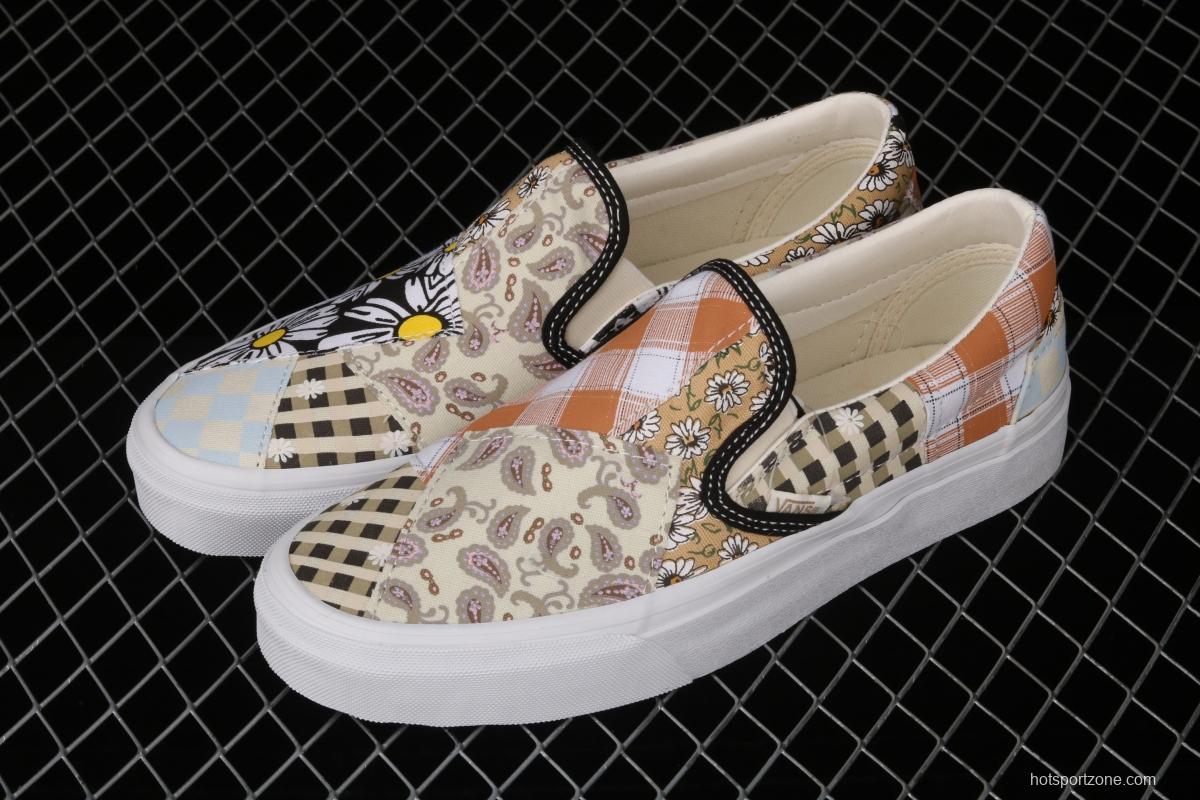 Vans Slip On retro limited white cashew flower splicing asymmetrical chessboard low upper board shoes VN0A5A084201