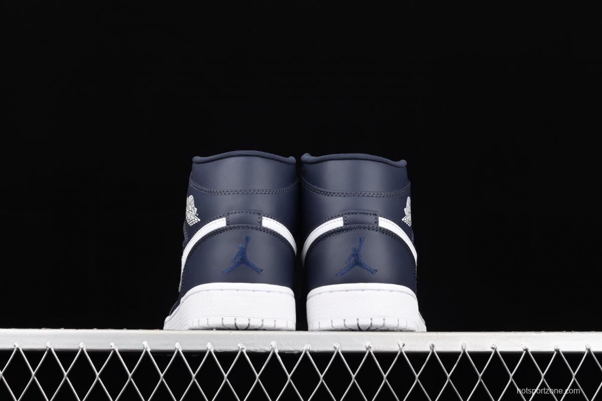 Air Jordan 1 Mid SE dark blue Zhongbang basketball shoes 554724-402