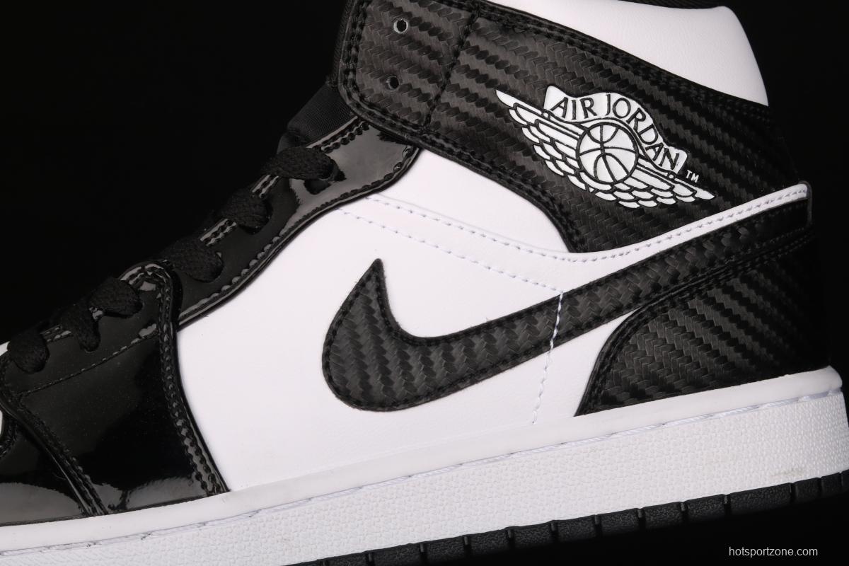 Air Jordan 1 Mid All-Star Bang all-Star Black and White lacquered Leather Leather Leisure Sport Board shoes DD1649-001