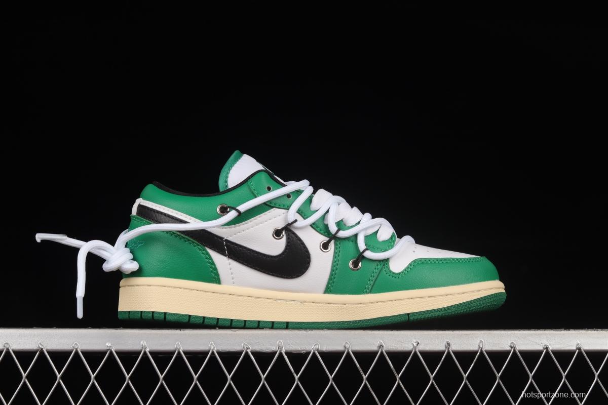 Air Jordan 1 Low Custom Edition White and Green Color Matching Deconstruction Sports Culture Basketball Shoes 553560-129