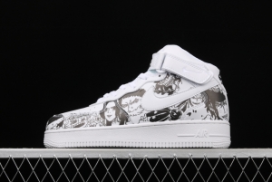 NIKE Air Force 1 High'07 Sea Thief King cartoon black and white cartoon high top board shoes AQ8020-100