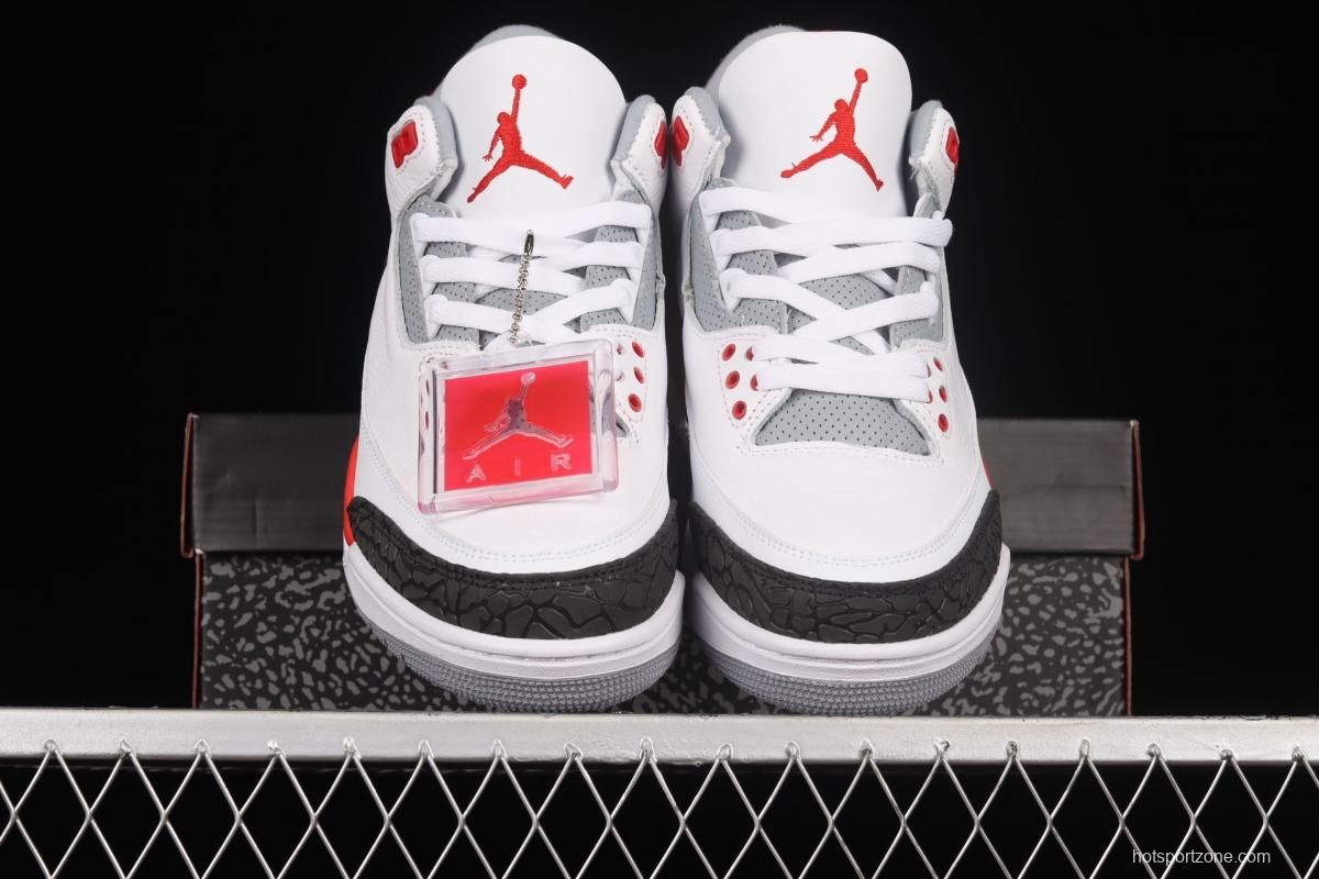 Air Jordan Retro AJ3 Joe 3 white and red manuscript burst crack sports basketball shoes 136064-120