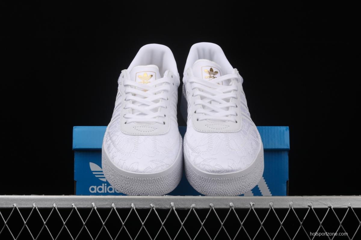 Adidas Sambarose W EG5158 clover vintage pure white embroidered thick-soled high board shoes