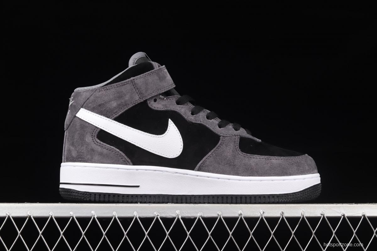 NIKE Air Force 1' 07 Mid dark black and gray suede medium top casual board shoes QT3369-996