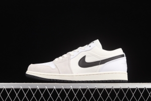 Air Jordan 1 Low white and black canvas splicing low side culture leisure sports board shoes DC3533-100
