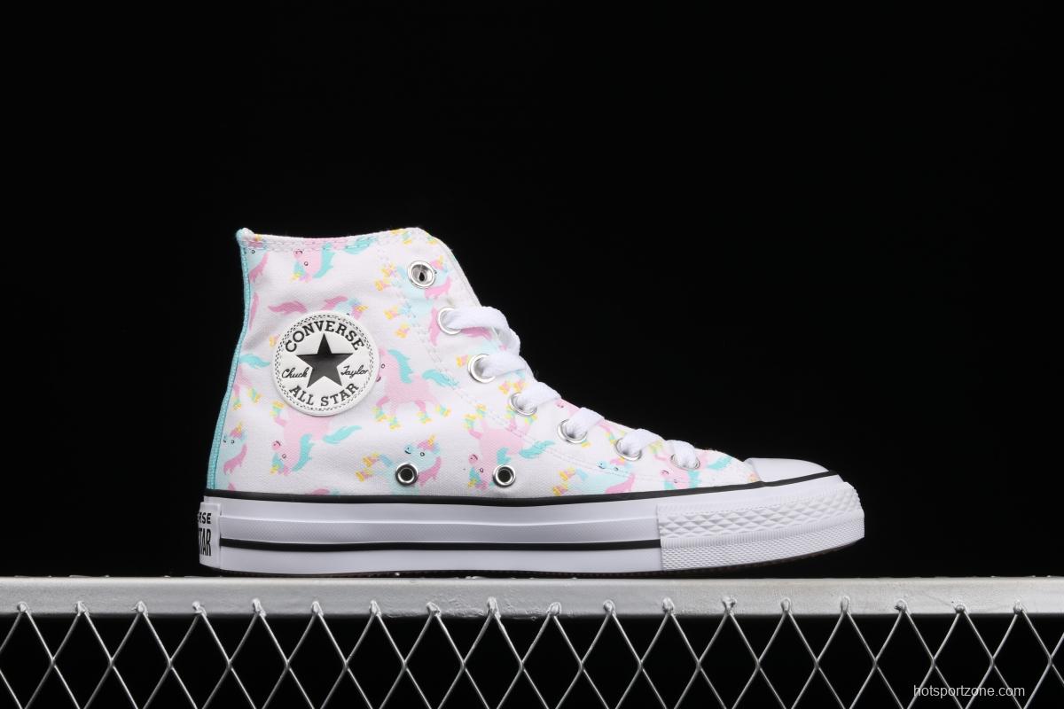 Converse Taylor Converse unicorn printed white high-top casual board shoes 669816C