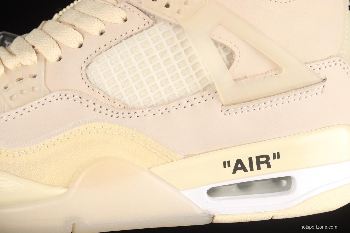 OFF-WHITE x Air Jordan 4 Retro Cream/Sail retro leisure sports culture basketball shoes CV9388-100