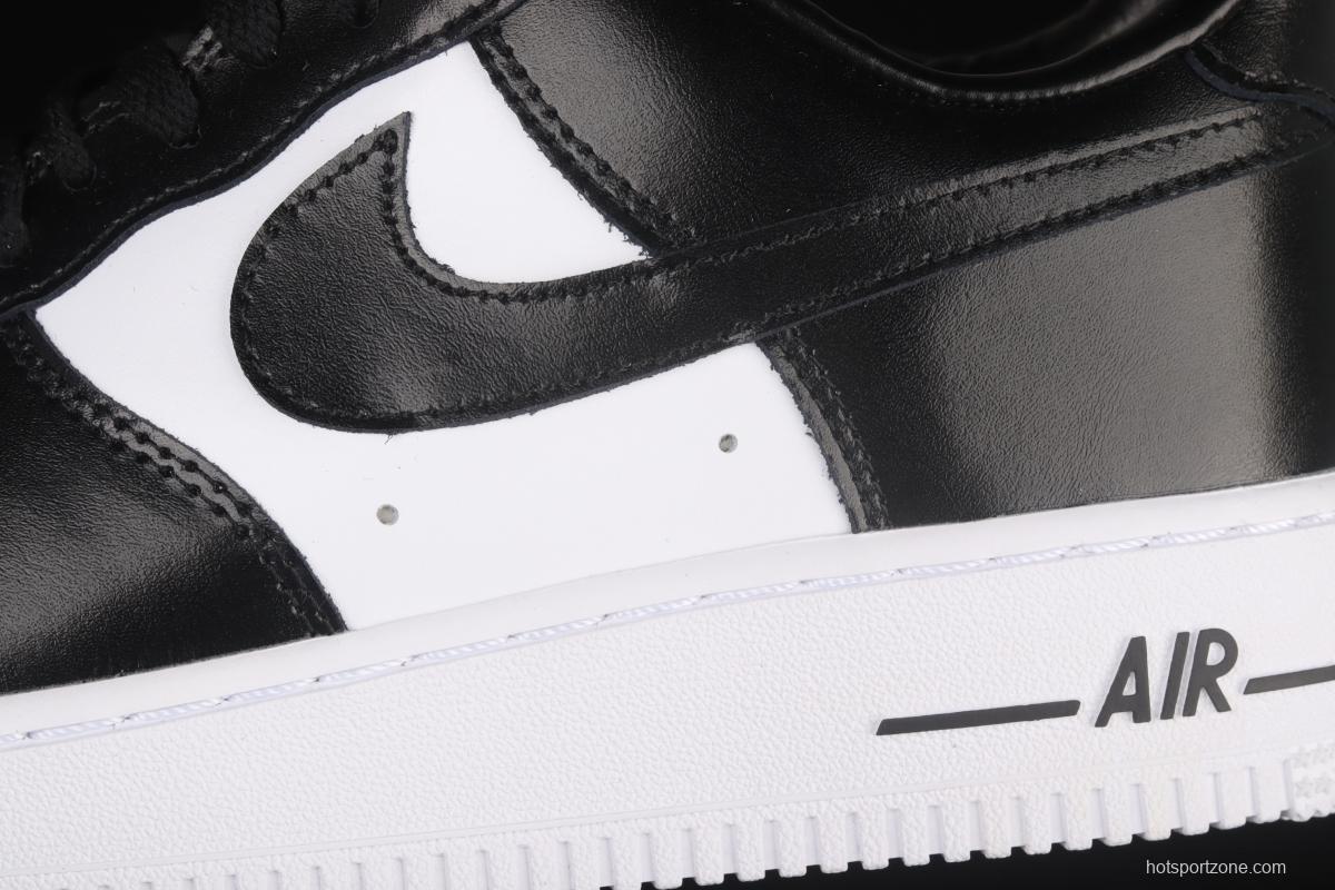 NIKE Air Force 1x07 Low black and white lacquered leather low-top casual board shoes AQ4134-100