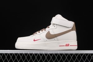 NIKE Air Force 1 Mid milky white light brown hook high-top casual board shoes 808788-995