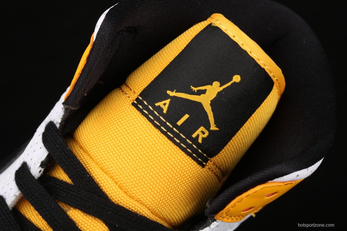 Air Jordan 1 Mid white, yellow and black Zhongbang basketball shoes BQ6472-107,