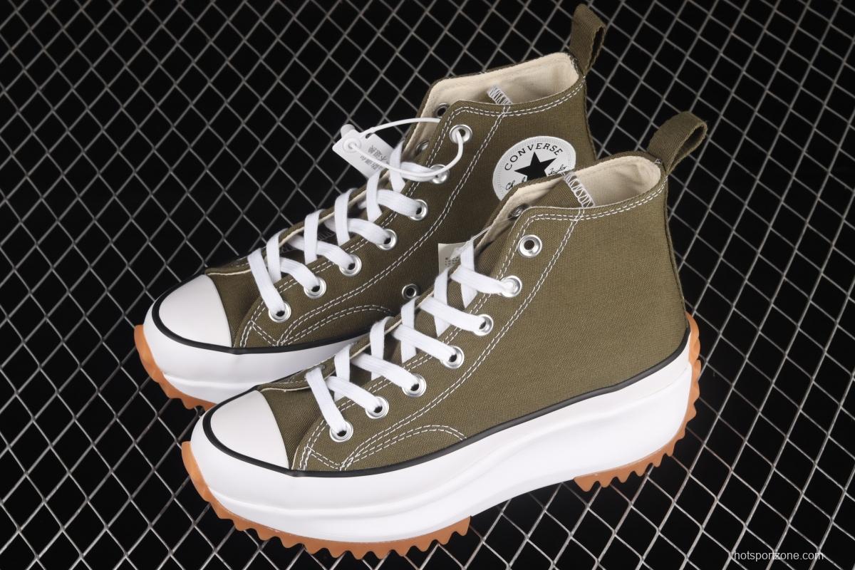 Converse Run Star Hike Converse Army Green Rubber heightened thick sole shoes 171667C