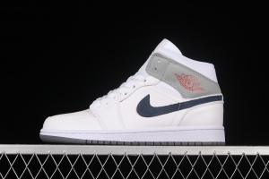 Air Jordan 1 Mid simple white gray medium top vintage basketball shoes DR8038-100