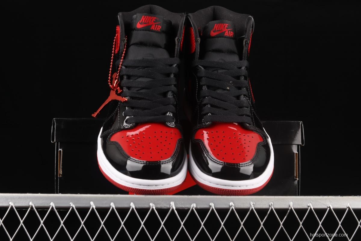 Air Jordan 1 High OG Bred Patent lacquered leather black and red high top basketball shoes 555088-063