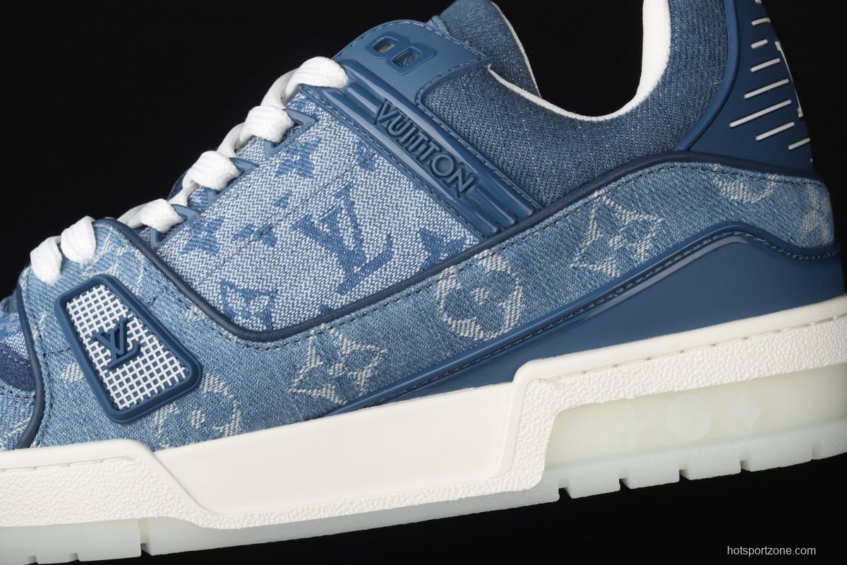 Authentic LV 2021ss early spring fashion catwalk sneakers 400N Blue denim