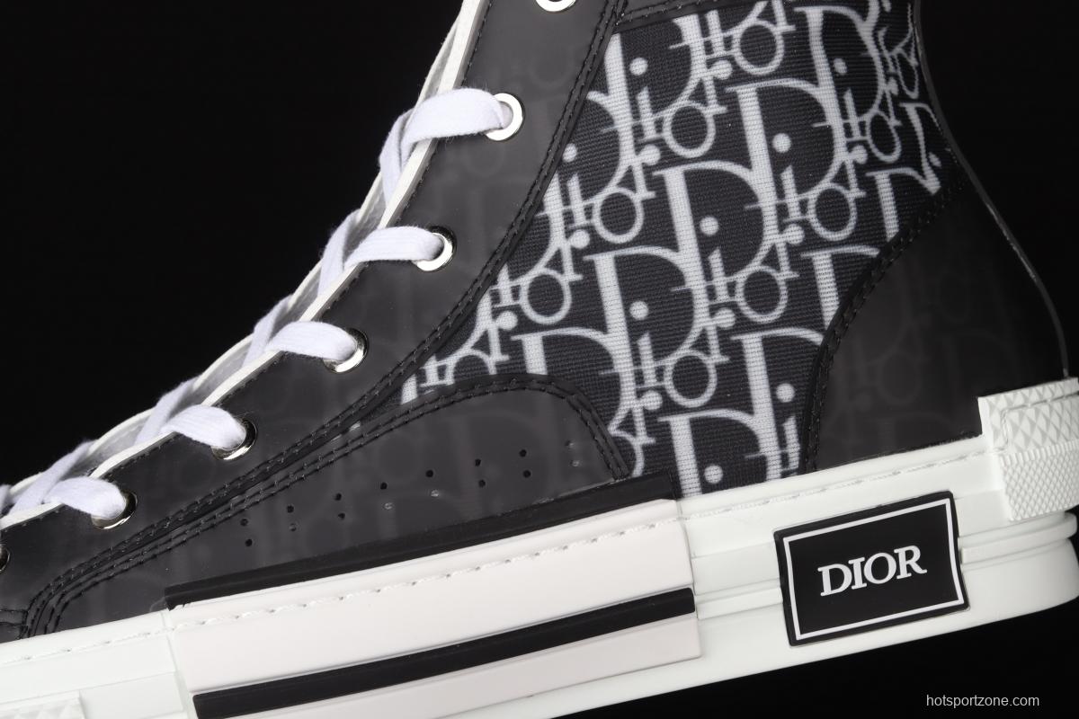 Authentic Dior B23 Oblique High Top Sneakers Dior CD ghosting high upper board shoes 3SH118YJR 063 Black