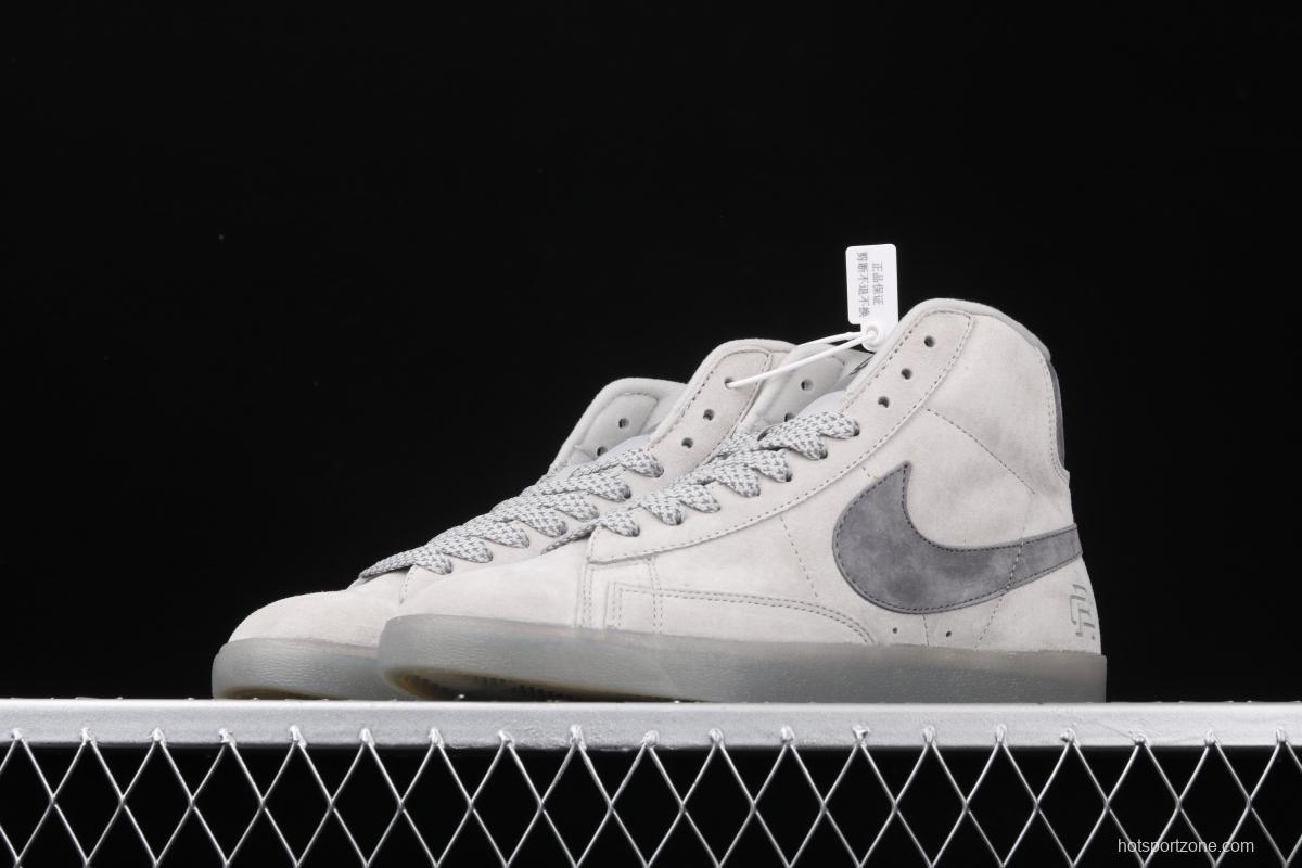 Reigning Champ x NIKE Blazer Mid Retro defending champion joint top suede 3M reflective high-top board shoes 371761-009