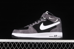 NIKE Air Force 1' 07 Mid dark black and gray suede medium top casual board shoes QT3369-996