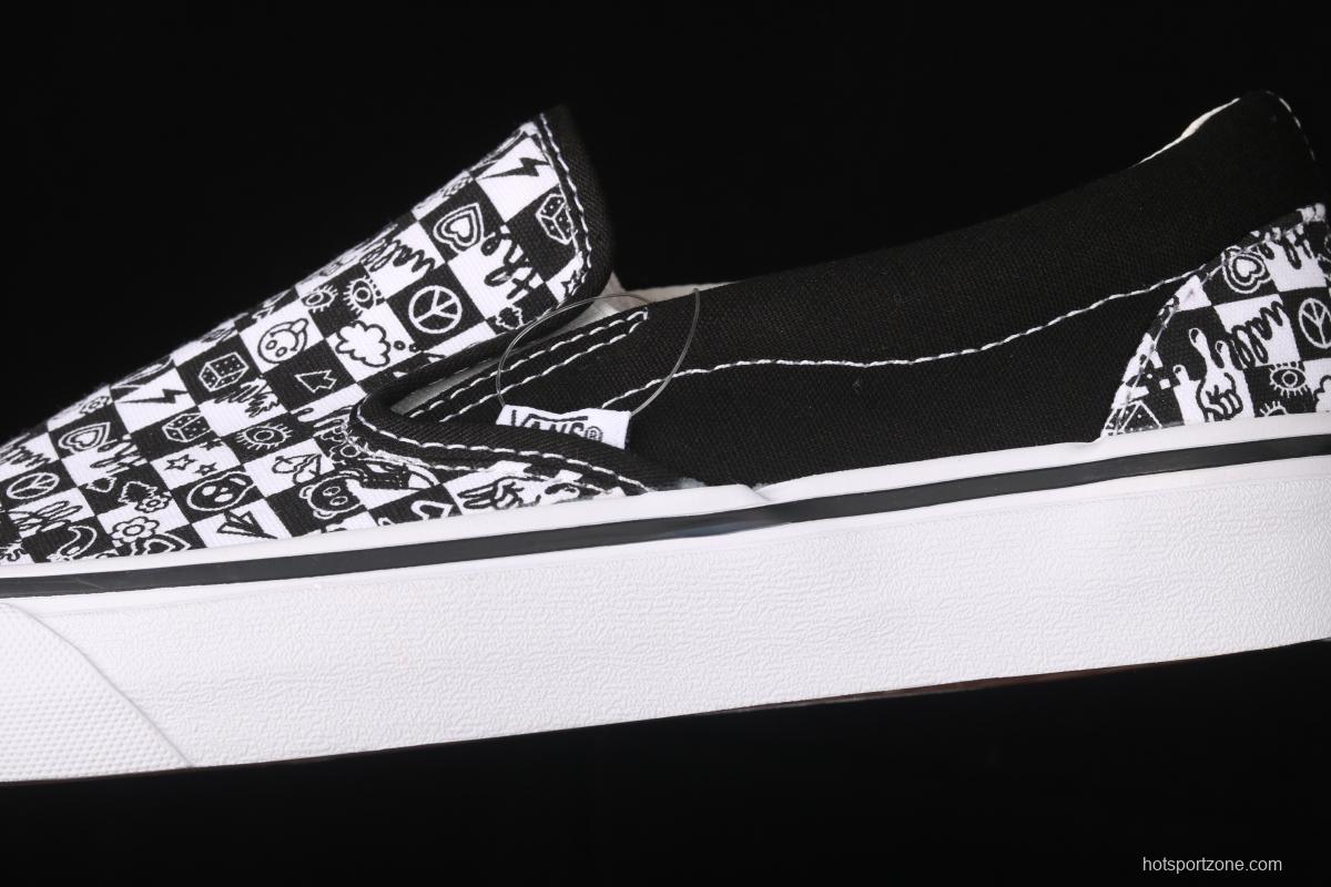 Vans Classics Slip-On lazy black-and-white graffiti printed low-top shoes VN000EYEBWW