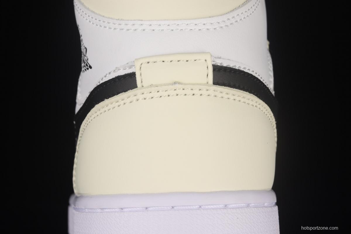 Air Jordan 1 Mid white apricot cream Zhongbang basketball shoes BQ6472-121
