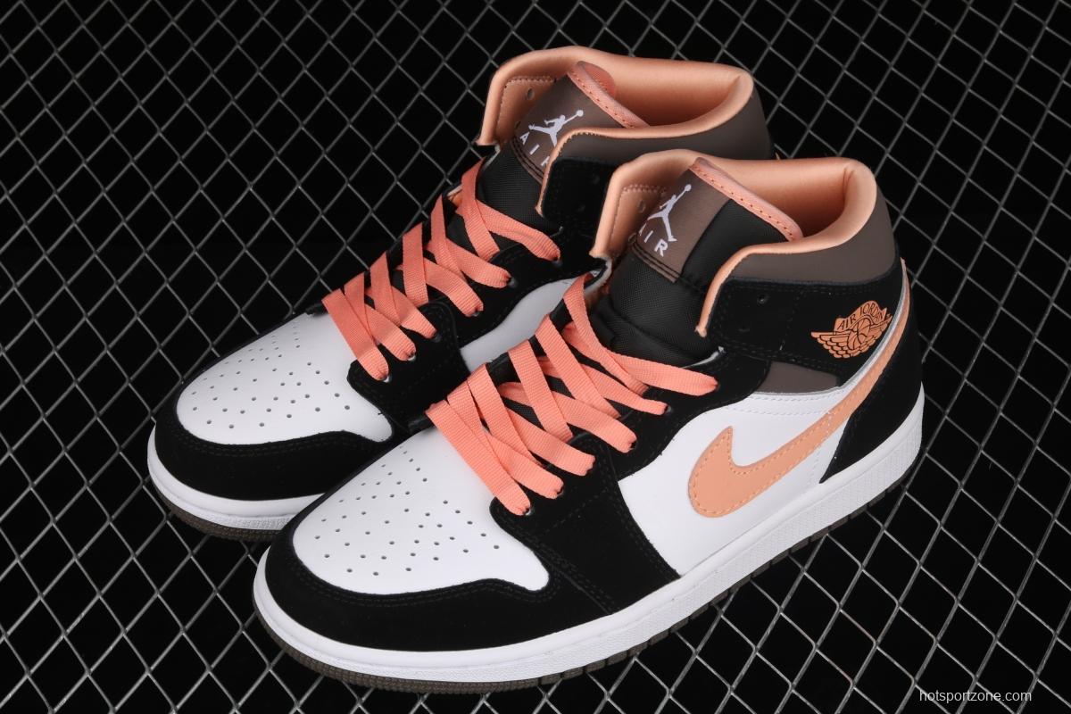 Air Jordan 1 Mid black pink peach goddess festival basketball shoes DH0210-100