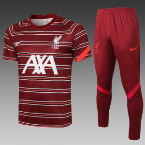 21 22 Liverpool Short SLEEVE Red （Stiple）With Long Pantss-2xl C666#