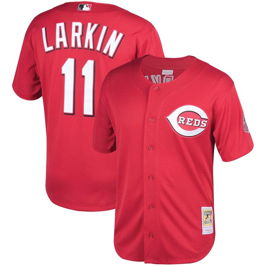 Men's Barry Larkin Red Fashion Cooperstown Collection Mesh Batting Practice Throwback Jersey