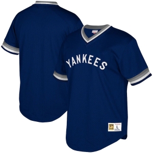 Youth Navy Cooperstown Collection Mesh Wordmark V-Neck Throwback Jersey