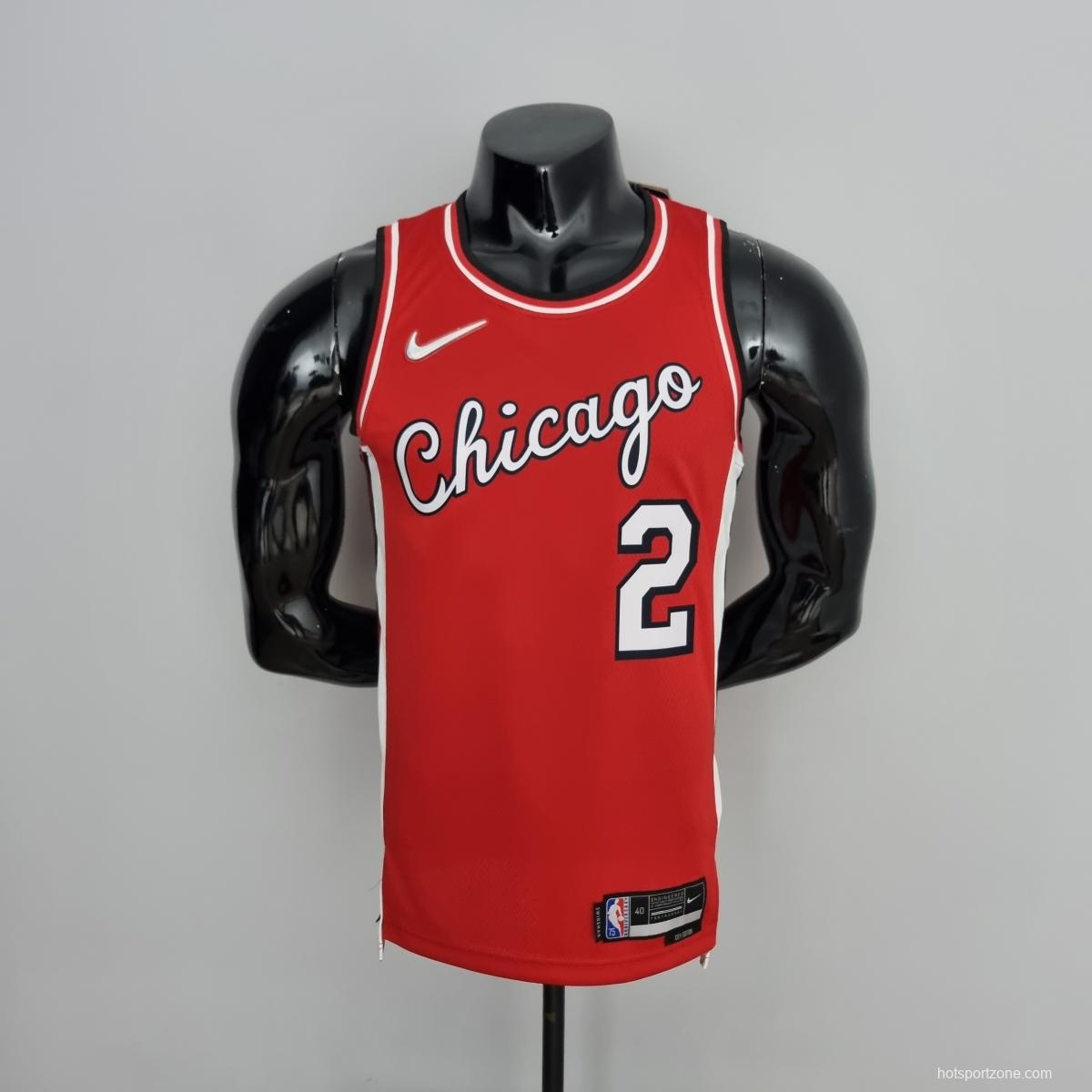 75th Anniversary 2022 Season Chicago Bulls BALL #2 City Edition Red NBA Jersey