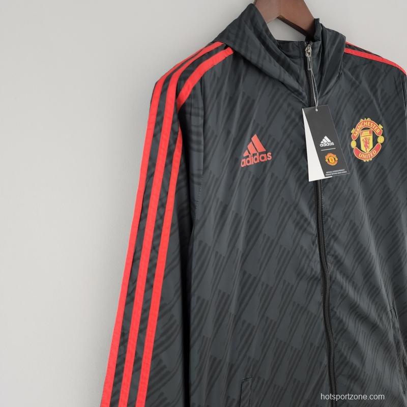 2022 Manchester United Windbreaker Black Red Edge