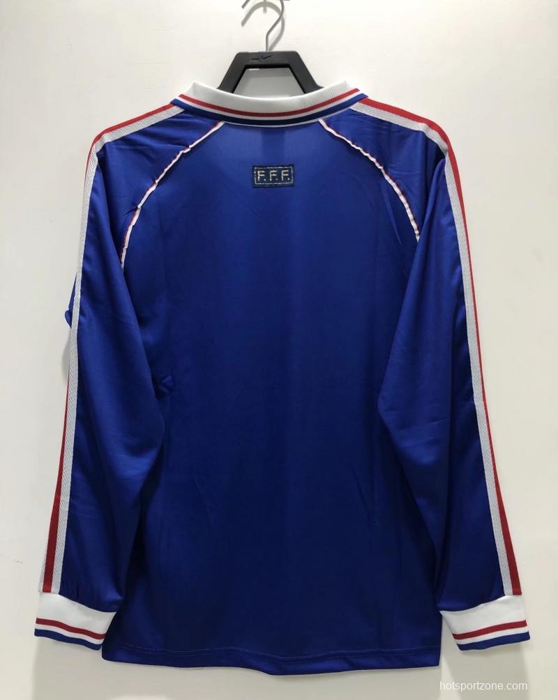 Retro 1998 Long Sleeve France Home Soccer Jersey With 98 France Patch