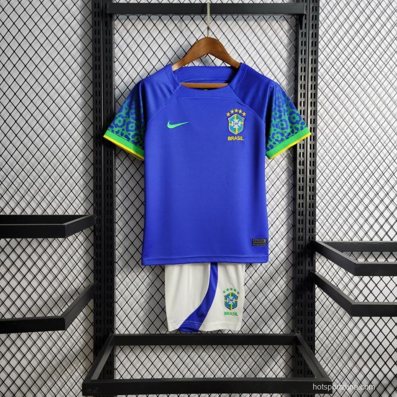 2022 Brazil Away Kids Size 16-28 Soccer Jersey