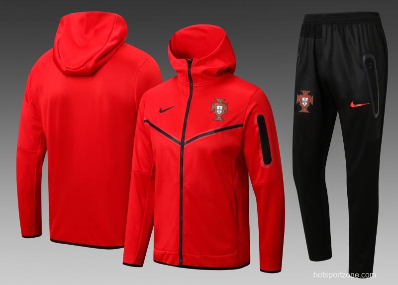 2022 Portugal Red Full Zipper Hoodie Tracksuit