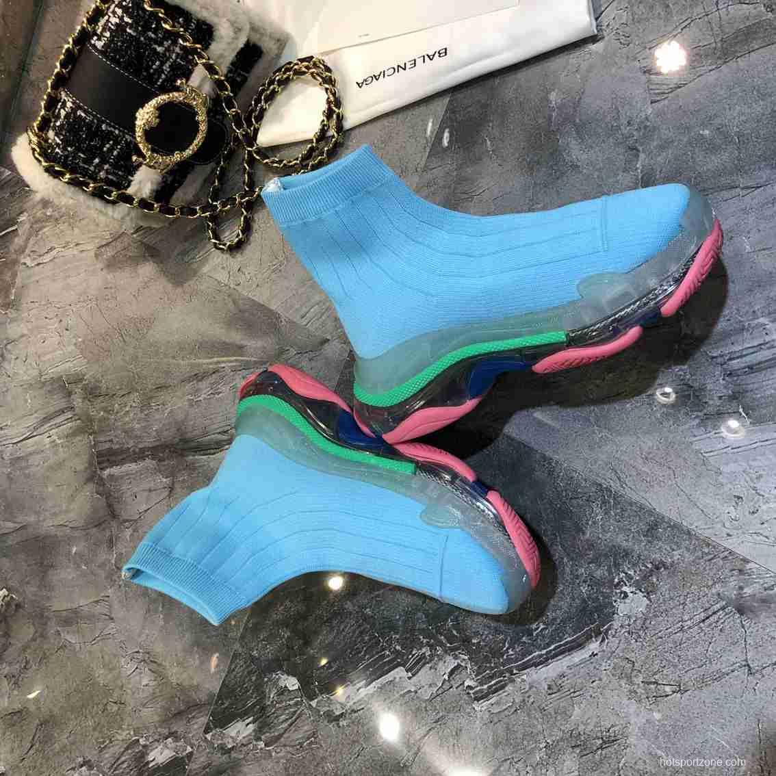 Men/Women Balenciaga Speed Blue Pink Sole Item 6380330