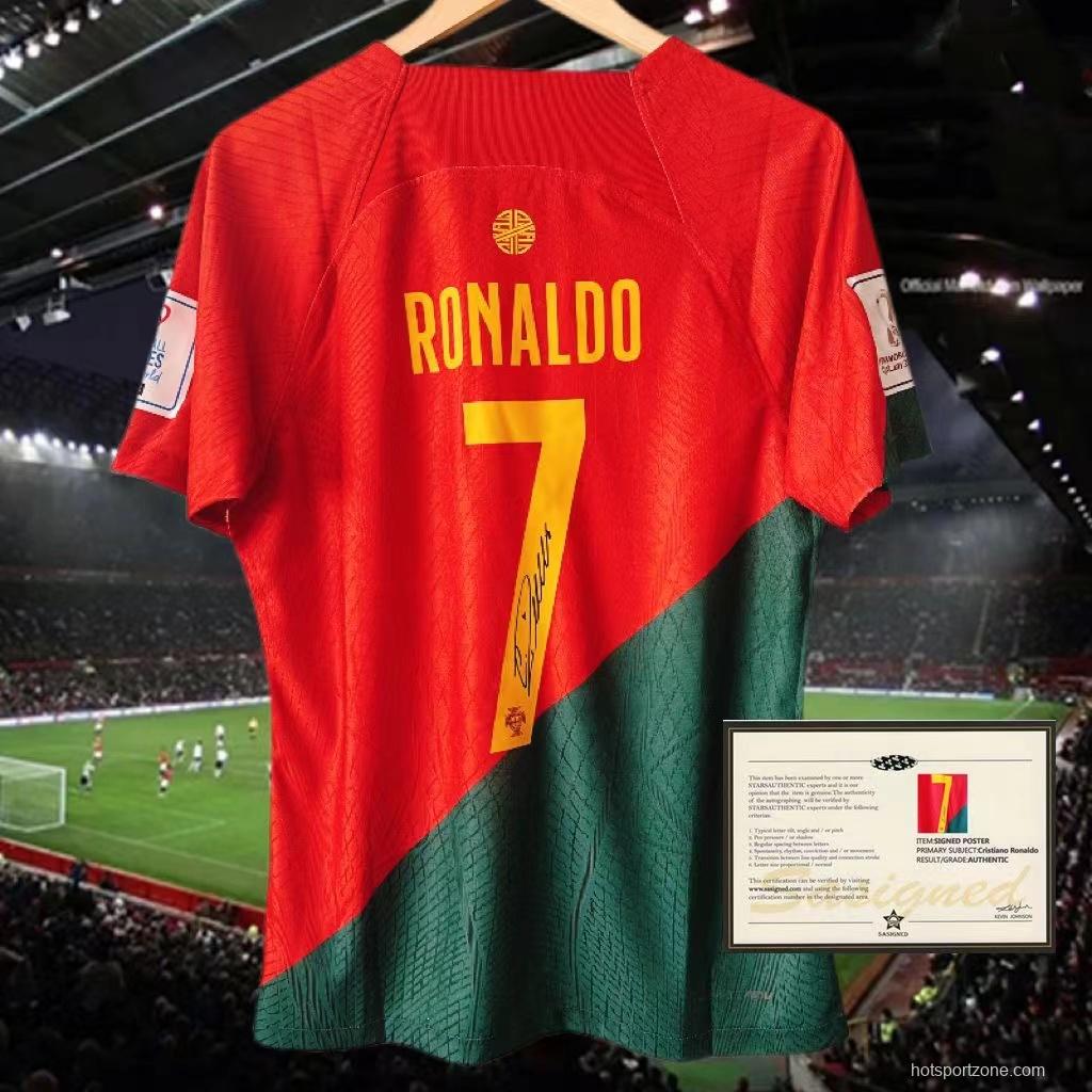 2022 Portugal Home #7 Cristiano Ronaldo Signed Signature CR7 Jersey