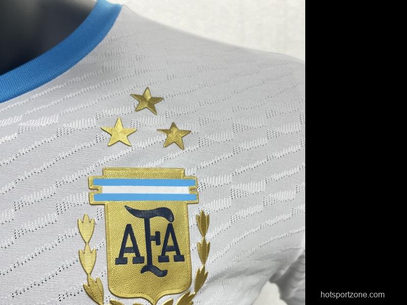 Player Version 3 Stars Argentina White Training Jersey With Number 10 Printing